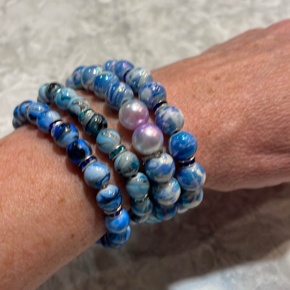 Stretch Bracelets 4 Blue Marble New